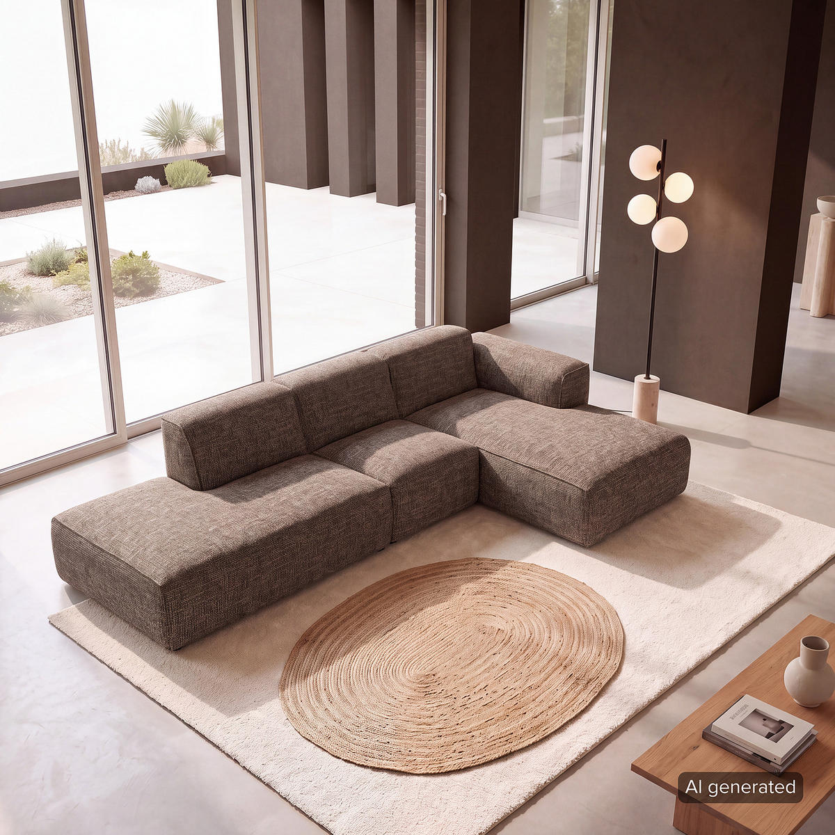 ECKSOFA mit Chaiselongue - Schwarz/Grau, Kunststoff/Textil (290/173cm) - home24