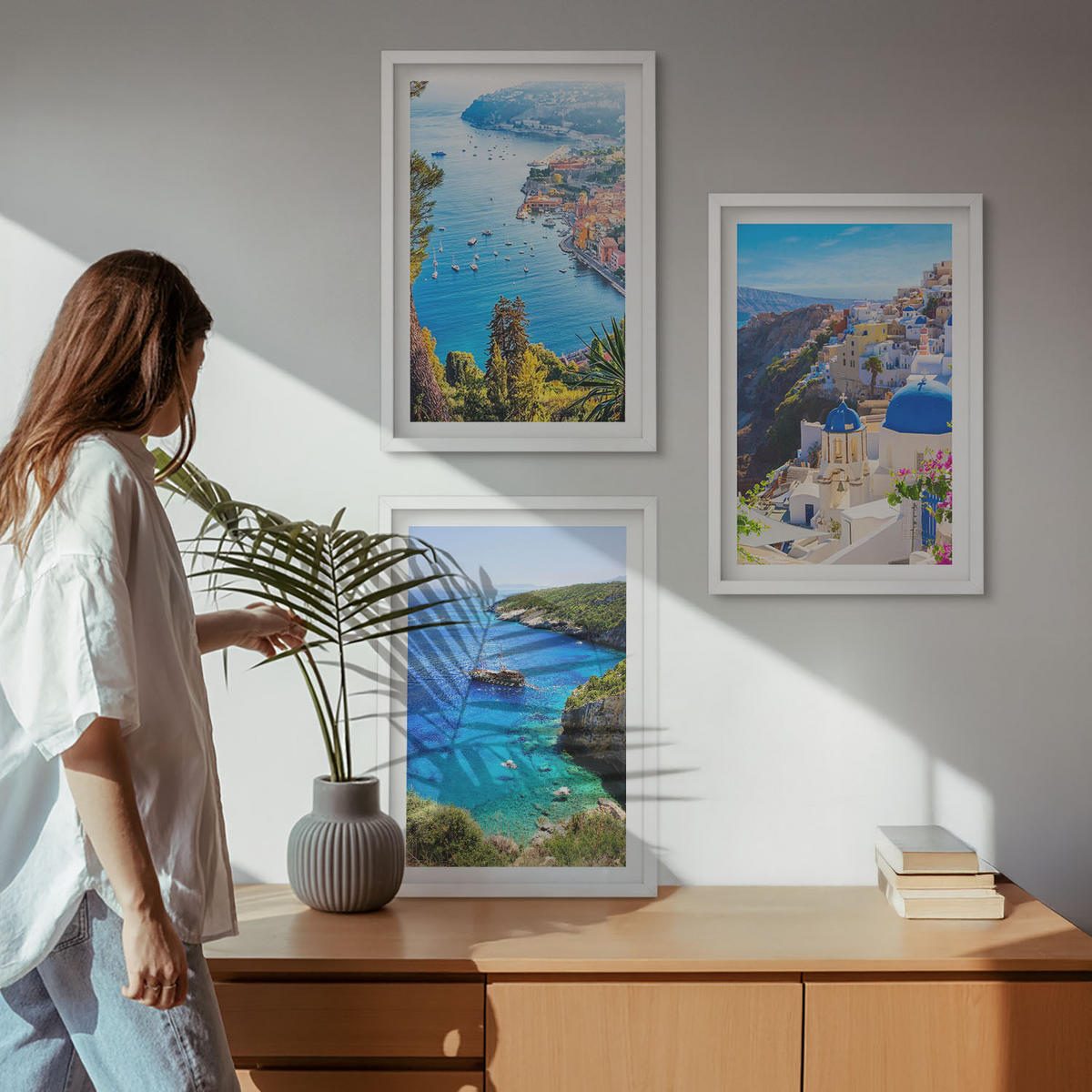 WANDBILDER 3er-Set - 40x60 cm Weißer Rahmen - Griechische Ansichten von Santorin Oia - Weiß, Kunststoff (40/60cm) - ArtPrintCave