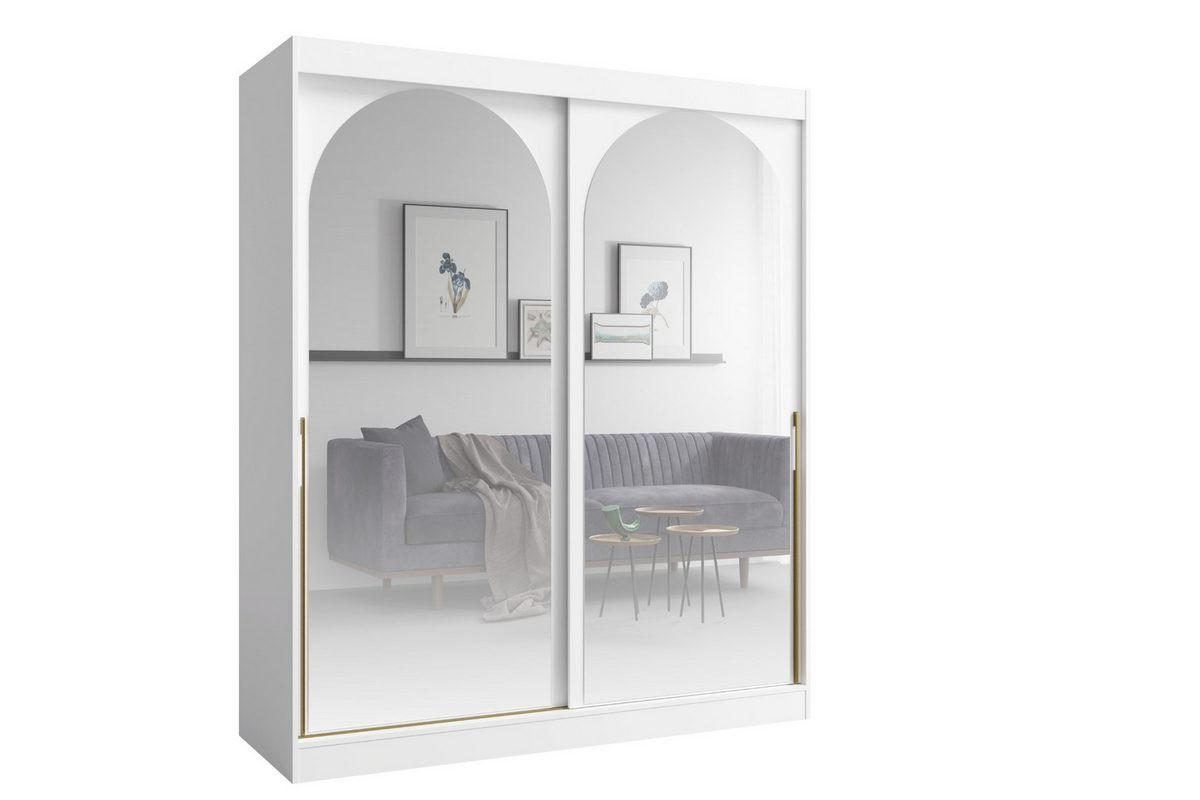 SCHIEBETÜRENSCHRANK MOSSA 180 / 215 / 65 cm in Weiß / Gold - Goldfarben/Weiß, Holzwerkstoff (180/215/65cm) - Deine Möbel 24