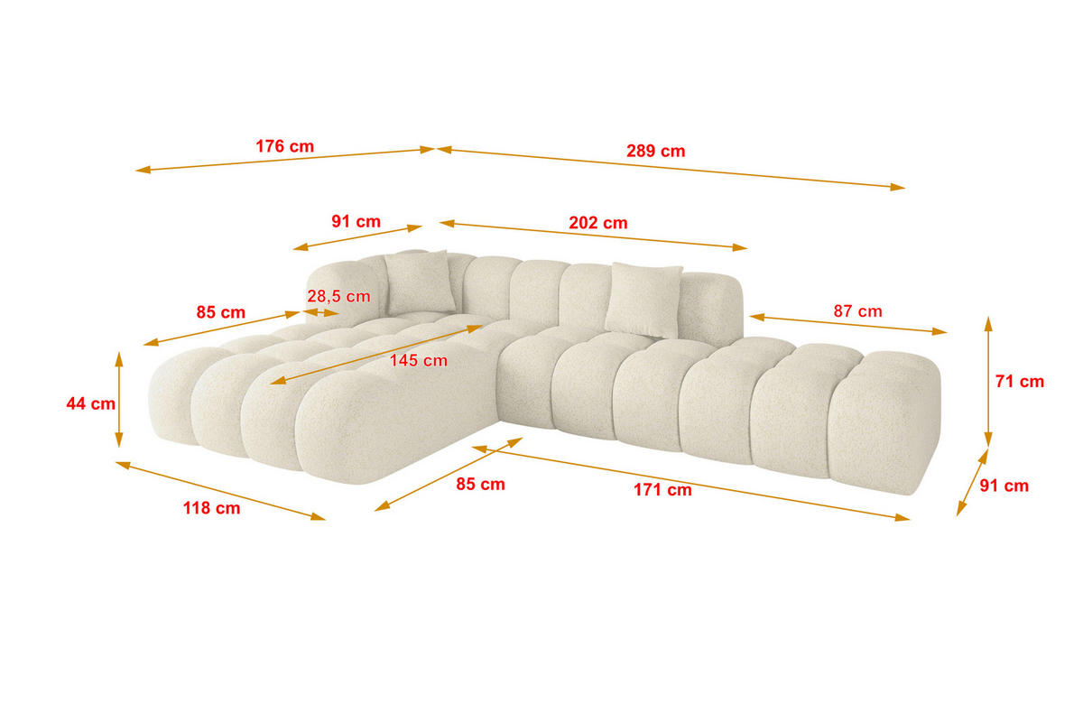 ROHOVÁ SEDACÍ SOUPRAVA s otomanem vlevo OLEA-L2 - 289x176x71 cm krémová - černá/krémová, kompozitní dřevo/textil (289/176cm)