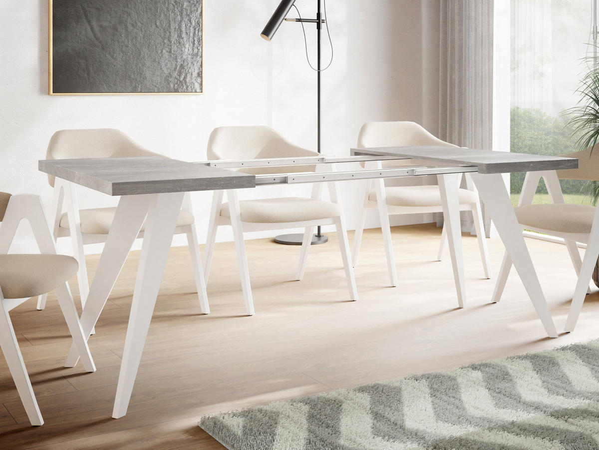 ESSTISCH Quadro quadratischer ausziehbarer, Grauer Beton 100-150/100/76 cm - Hellgrau/Weiß, Holz/Holzwerkstoff (100/150/76cm) - WFL GROUP