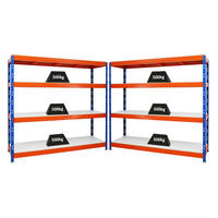 SCHWERLASTREGAL Rhino 2er-Set mit 2x 180x200x60 cm 4 Melamin-Ebenen 16mm Fachlast 500 kg Blau-Orange - Orange, Metall (400/180/60cm) - PROREGAL