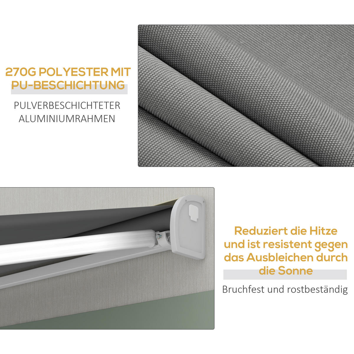 ELEKTRISCHE Markise Alu Hellgrau - Hellgrau, Kunststoff/Metall (395/150/300cm) - Outsunny