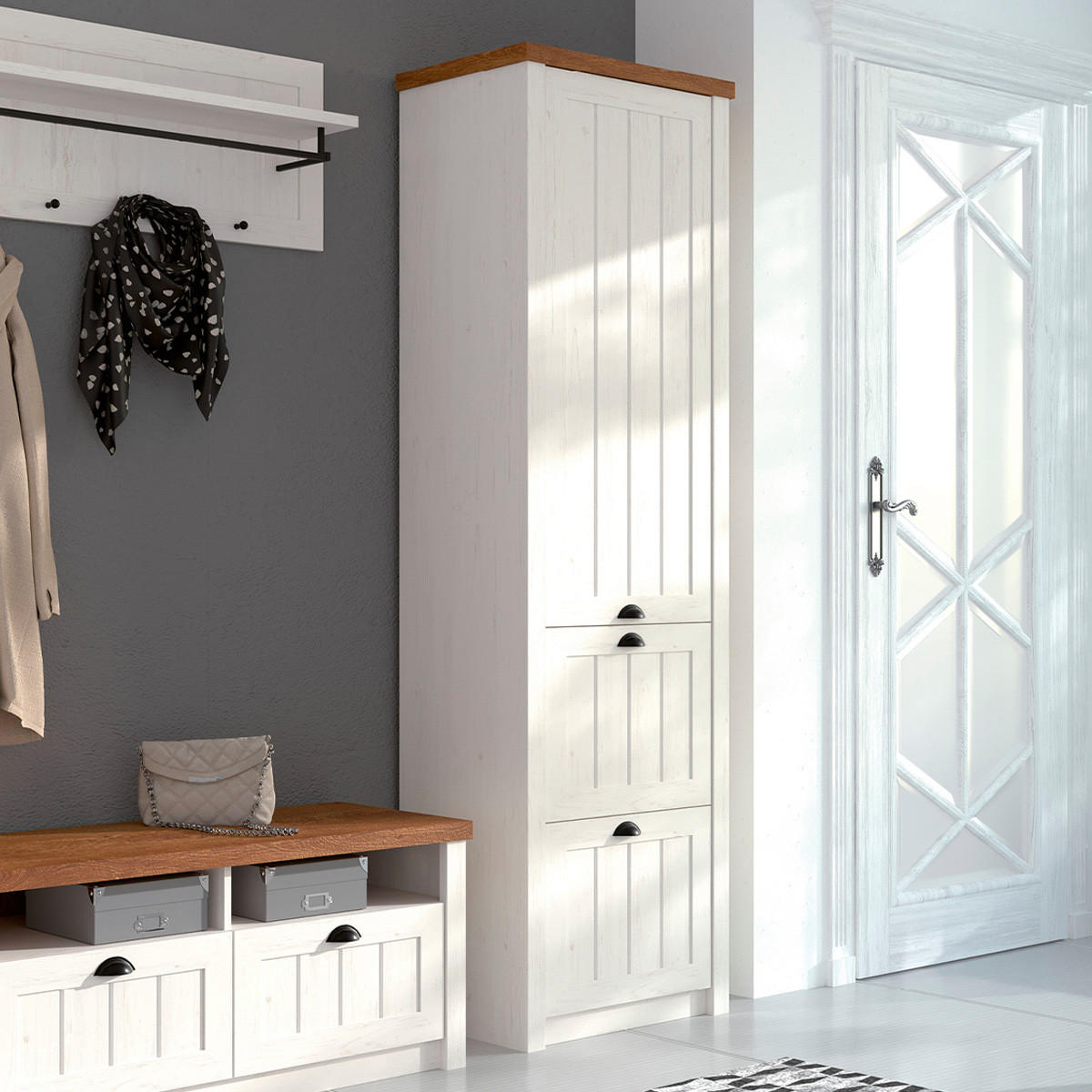 SCHRANK 1 Tür Léandre Weiß und Holz - Weiß, Holzwerkstoff (60.3/205/42cm) - Petits-meubles