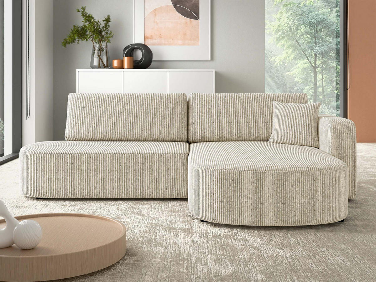 ECKSOFA Zerte Cord, Seite: Rechts - Creme/Schwarz, Holz/Kunststoff (252/175cm) - MIRJAN24