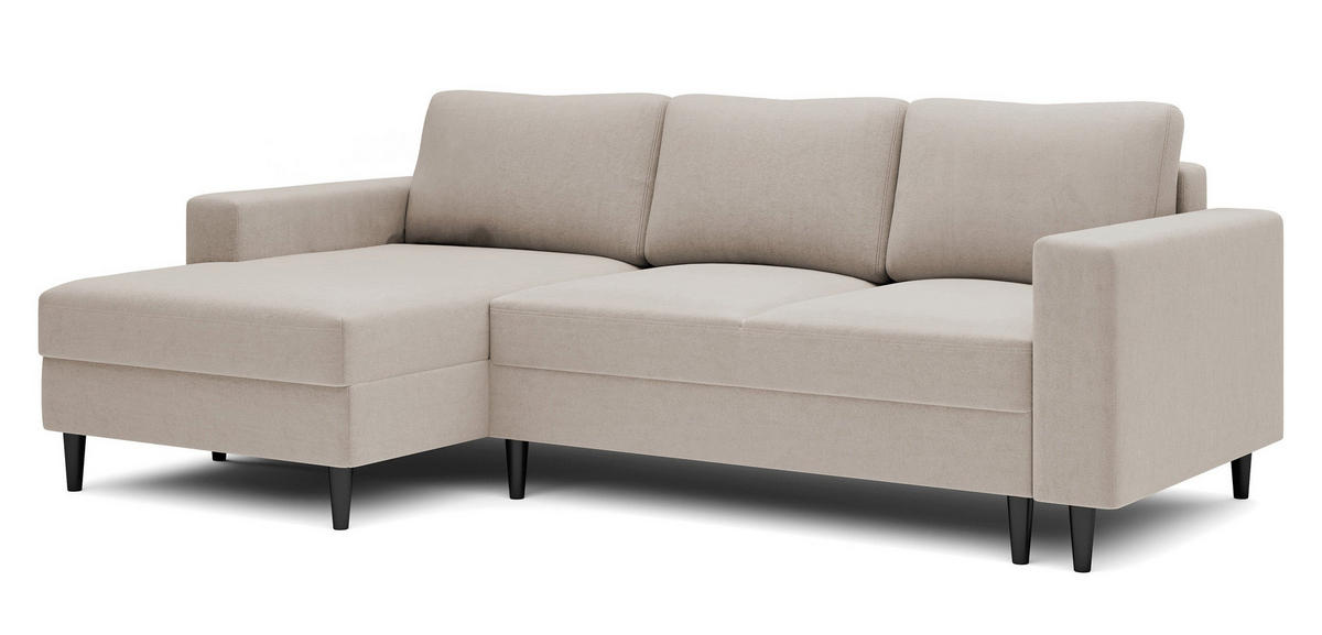 ECKSOFA Nalika Beige Velours - Beige/Schwarz, Holz/Textil (230/143cm) - Selsey