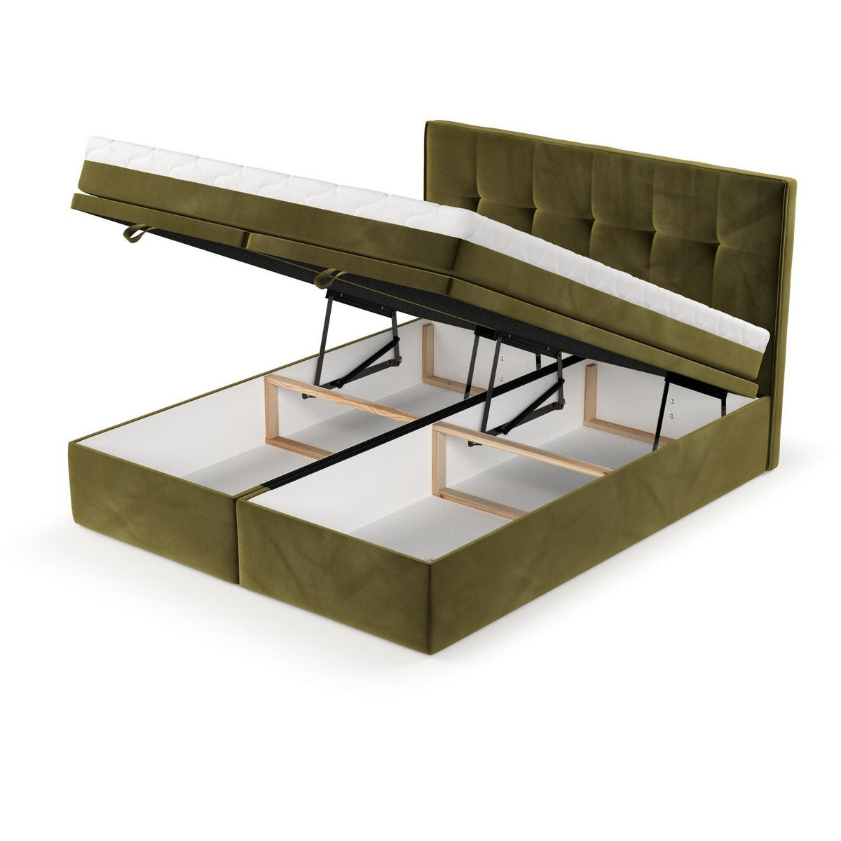 BOXBETT Arivo 160/200 cm Olivgrün im Kronos Stoff - Schwarz/Olivgrün, Holz/Holzwerkstoff (160/200cm) - AltaBeds
