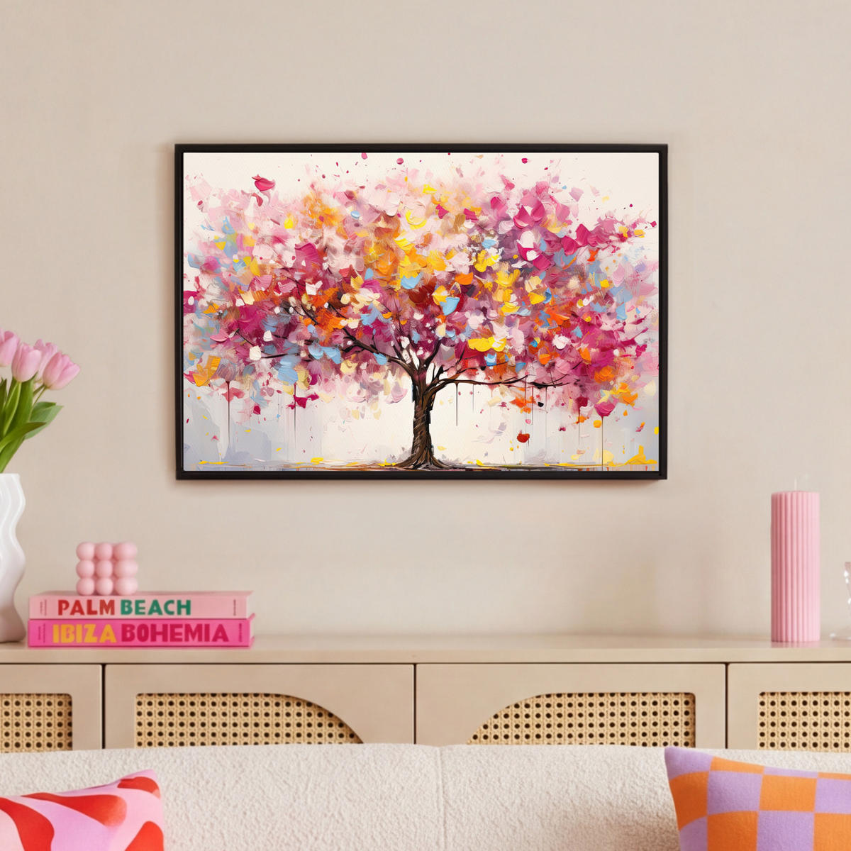 LEINWAND Bilder mit Rahmen - Aquarell - Baum - Kunst - Abstrakt - 60x40 - Multicolor, Textil (60/40cm) - MuchoWow