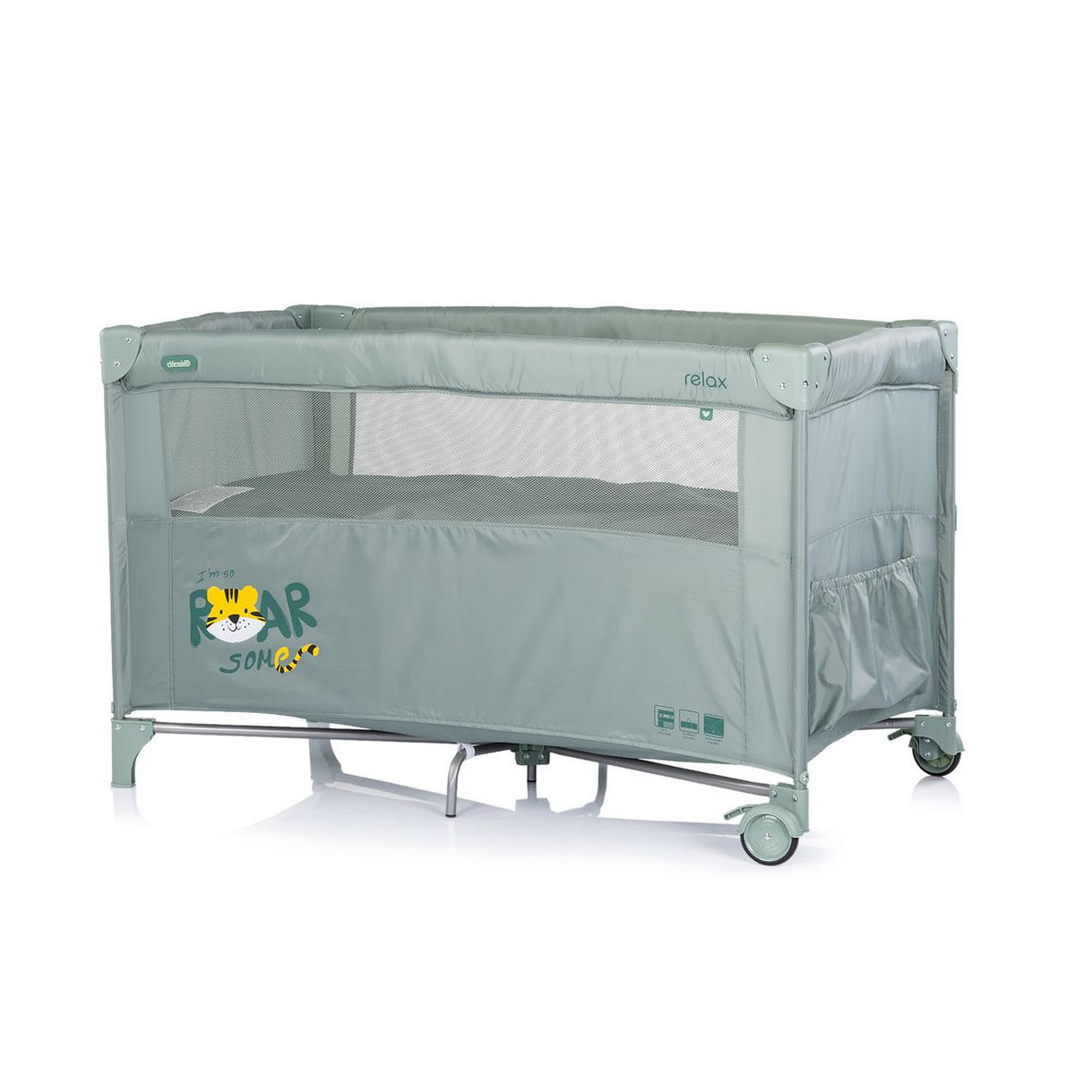BABYREISEBETT Relax grün grau 2 Ebenen, als Beistellbett nutzbar, Seiteneingang, Faltmatratze - Grün, Metall (60/120cm) - Chipolino