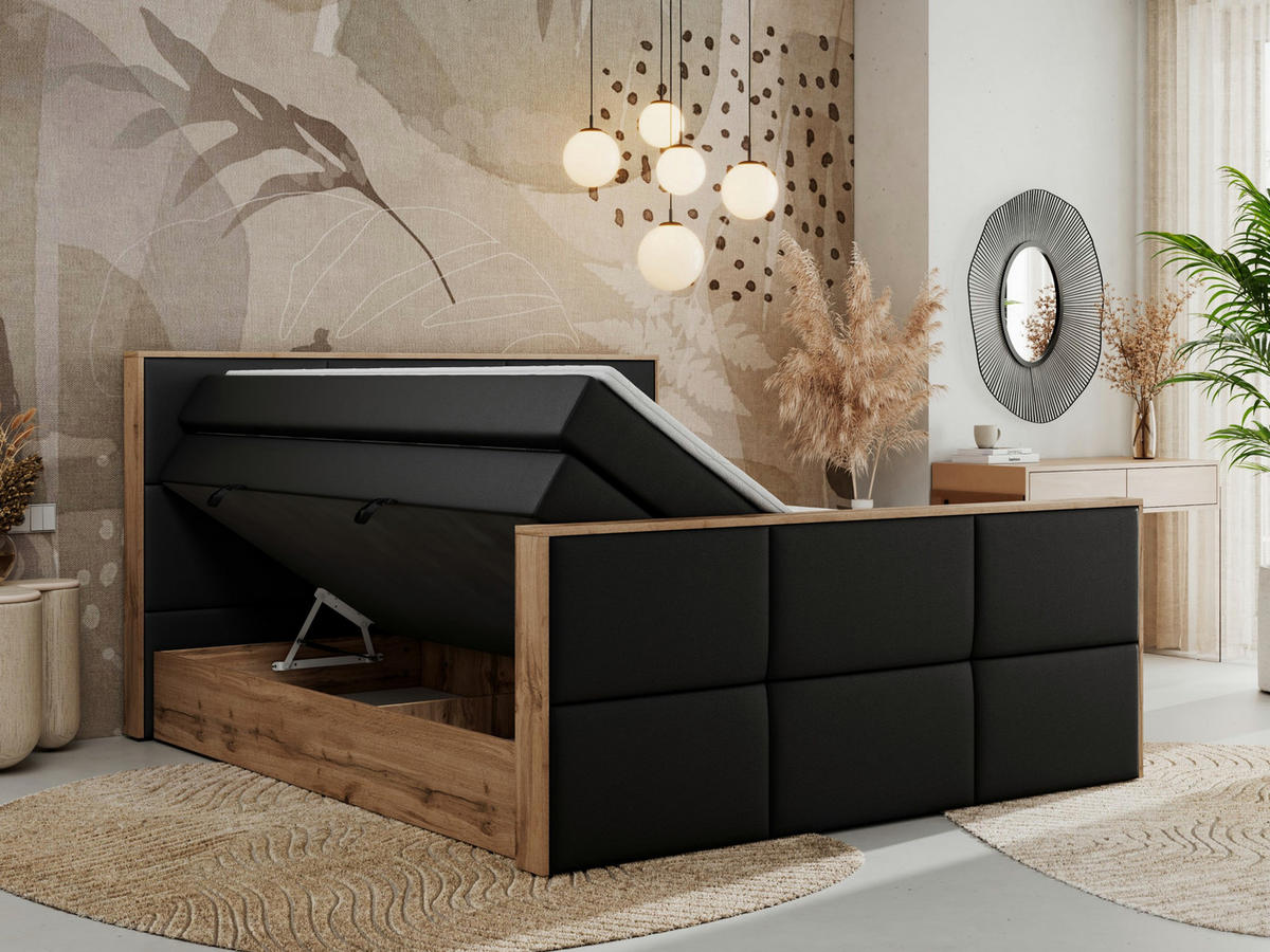 BOXSPRINGBETT ALBERO 2 KING DUO 120/200 Schwarz Kunstleder - H3 - Schwarz, Holz/Textil (120/200cm) - MKS