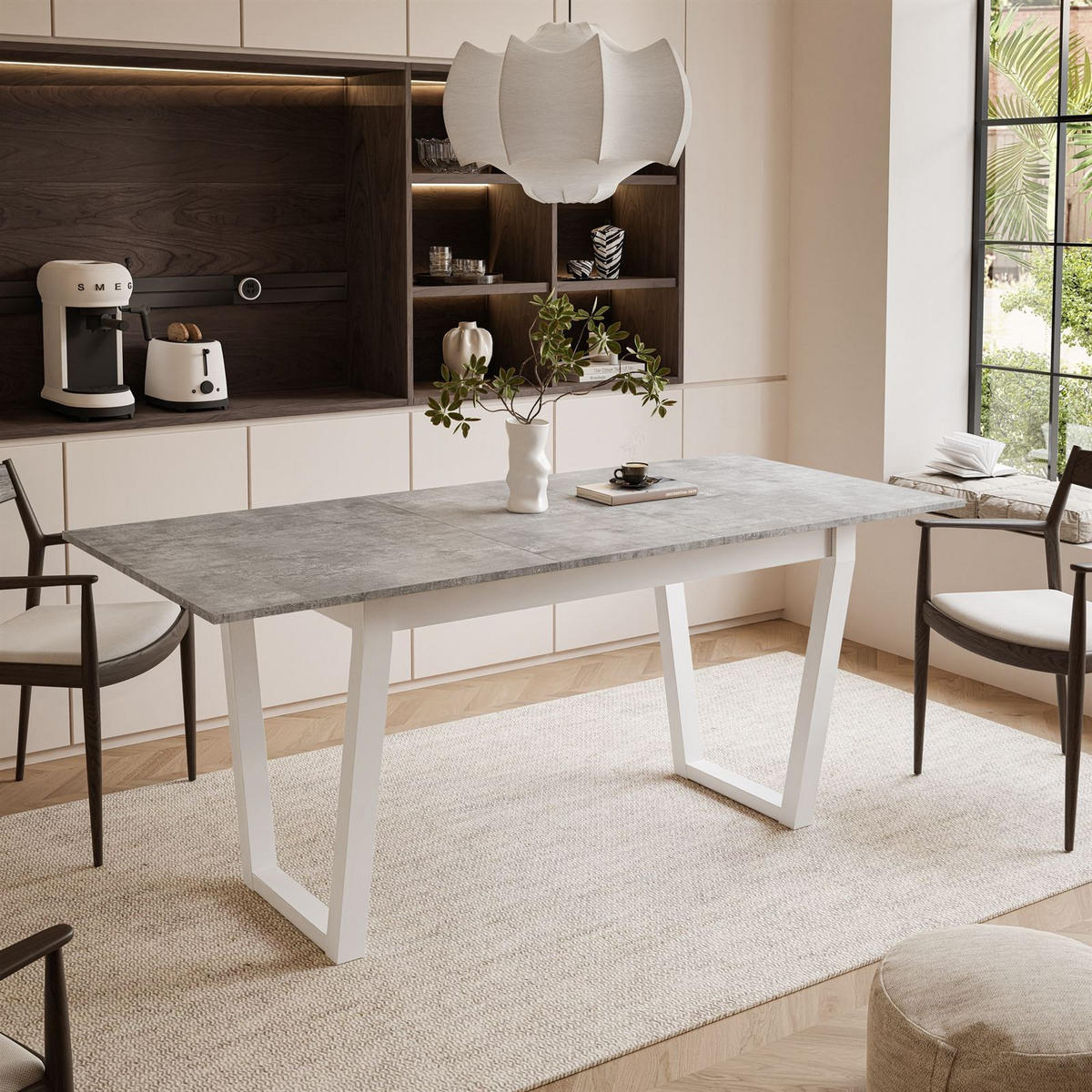 ESSTISCH ARTON II ausziehbarer Tisch 140-195 cm für 6-8 Personen - Weiß/Grau, Holzwerkstoff/Metall (140/80/77cm) - Lookway