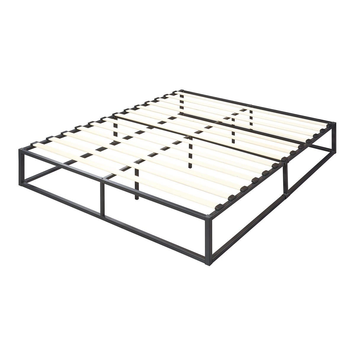 METALLBETT Kreta mit Matratze - Schwarz, Textil/Metall (180/200cm) - [en.casa]