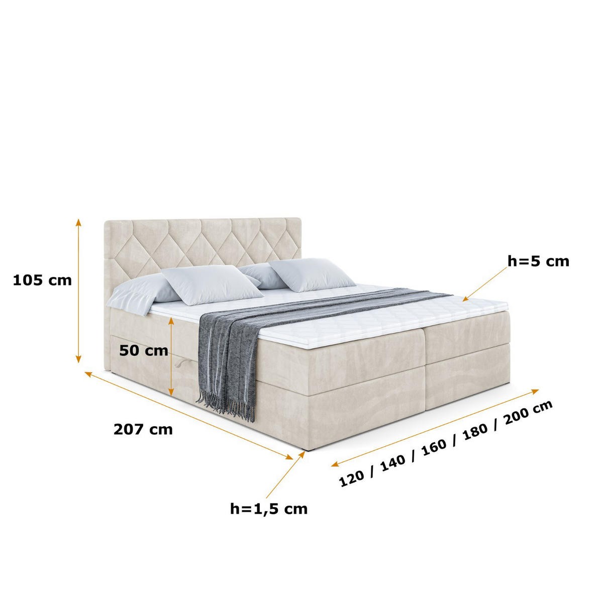 BOXBETT mit Matratze H3 und Lattenrost - CATOR - 160 x 200 Ecru - Ecru, Holzwerkstoff (160/200cm) - ALTDECOR