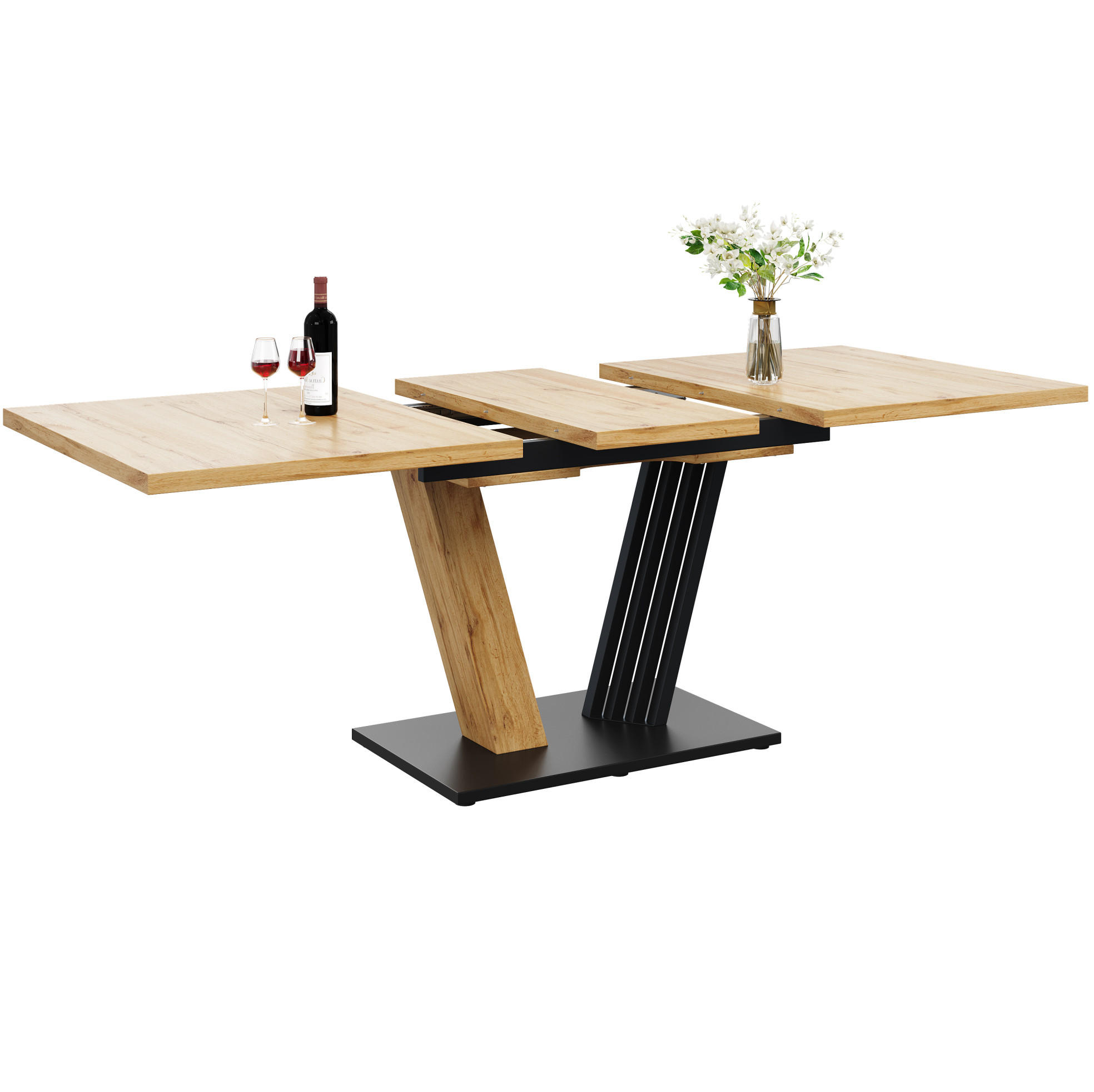 AUSZIEHTISCH aus MDF und Metall 120(160)x80x76 cm Holzoptik mit höhenverstellbaren Füßen und flügelförmigen Beinen - Naturfarben, Holzwerkstoff (120/80/76cm) - Modfu