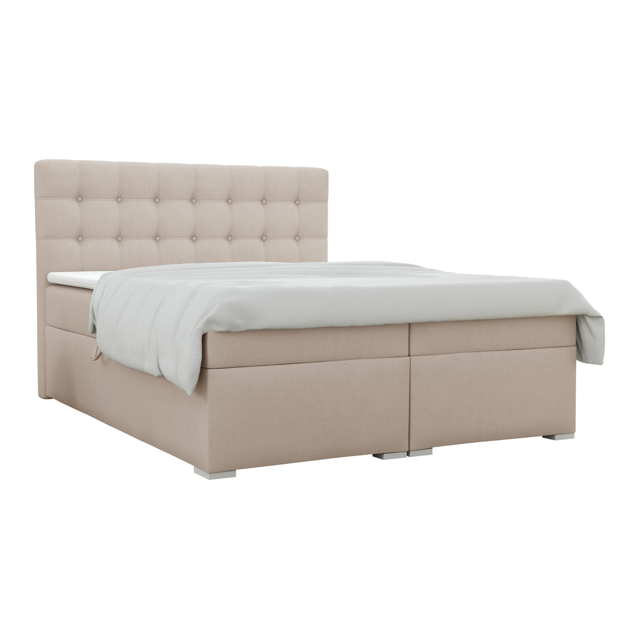 BOXBETT CLAUDIA 140/200 Velour Beige mit Taschen-Federkernmatratzen 7 Zonen H4 - Chromfarben/Beige, Holzwerkstoff/Kunststoff (140/200cm) - Deine Möbel 24