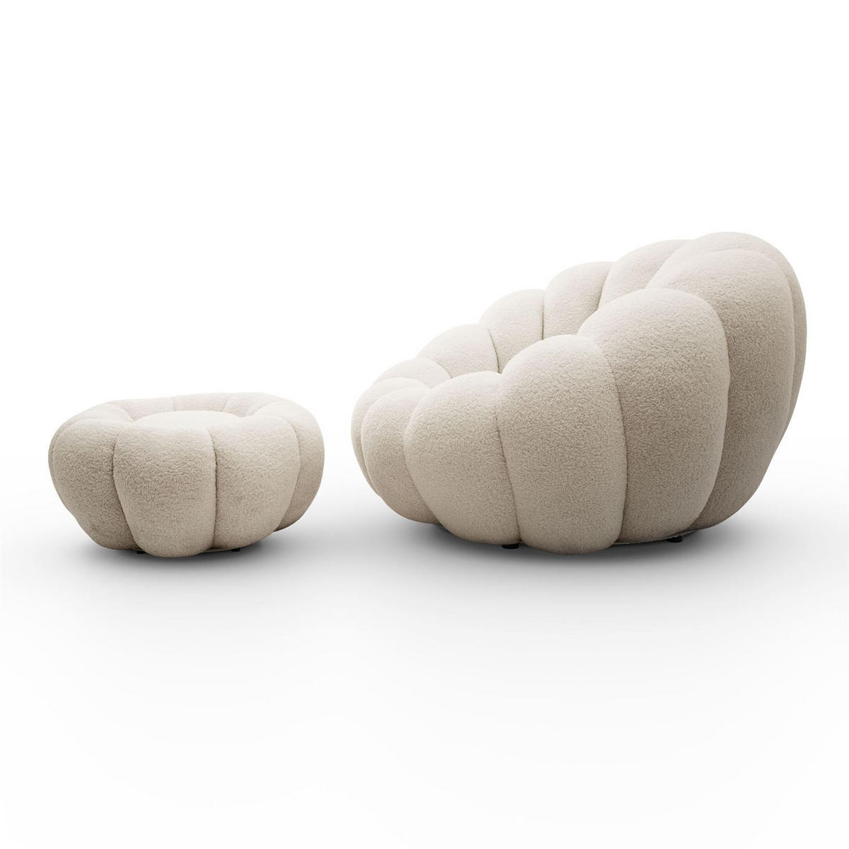 DREHSESSEL FLUFFY mit Fußstütze - Beige, Textil (95/60/95cm) - Lookway