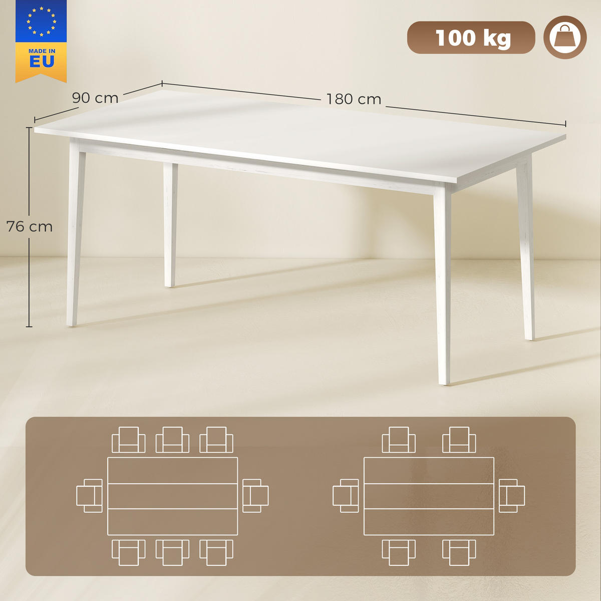 ESSTISCH Creme 180/90/76 cm - Creme, Holz/Holzwerkstoff (180/90/76cm) - PANGIVO