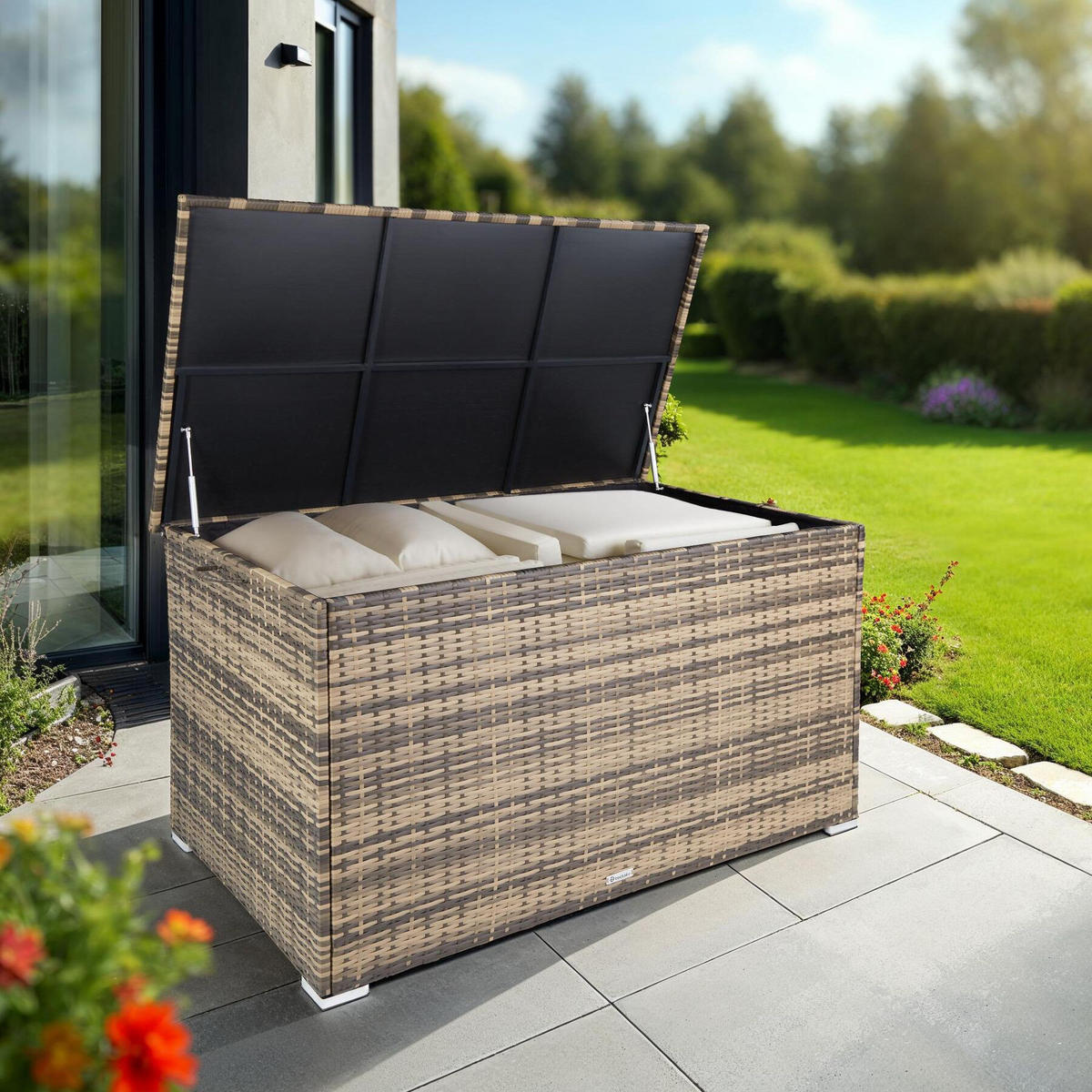 AUFLAGENBOX Oslo,145 x 82,5 x 79,5 cm,natur - Naturfarben, Kunststoff (82.5/79.5/145cm) - tectake