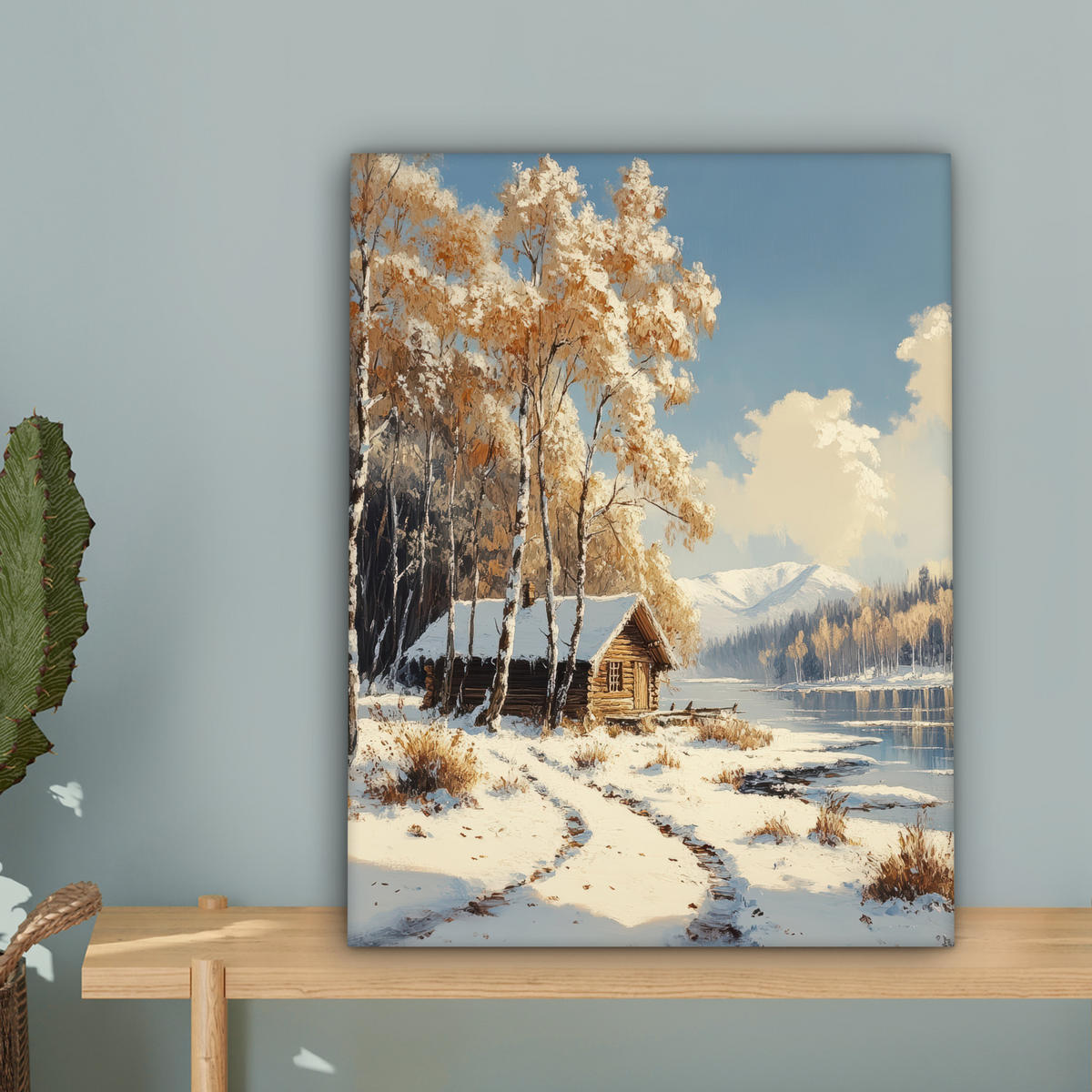 LEINWANDBILD Winter - Schnee - Zuhause - Natur 30x40 cm - Hellbraun, Textil (30/40cm) - MuchoWow