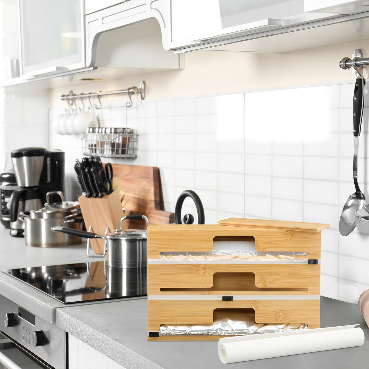 FOLIENSPENDER - Hellbraun, Holz/Kunststoff (33.5/21.5/8cm) - Relaxdays