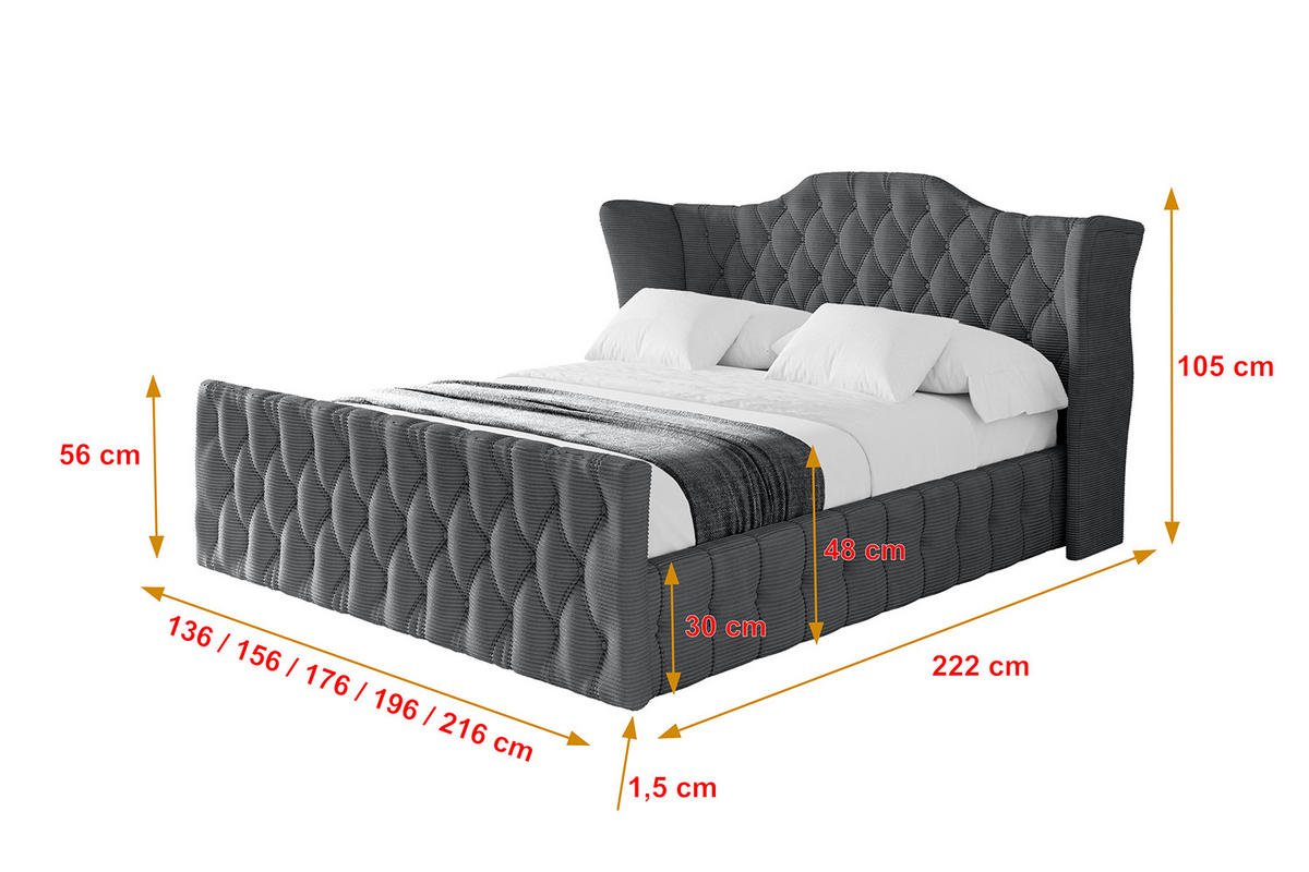 POLSTERBETT mit Bettkasten, Fußteil und Lattenrost, Boxbett ohne Matratze - MODY-Z 180x200 Dunkelgrau - Anthrazit, Holzwerkstoff/Textil (180/200cm) - ALTDECOR