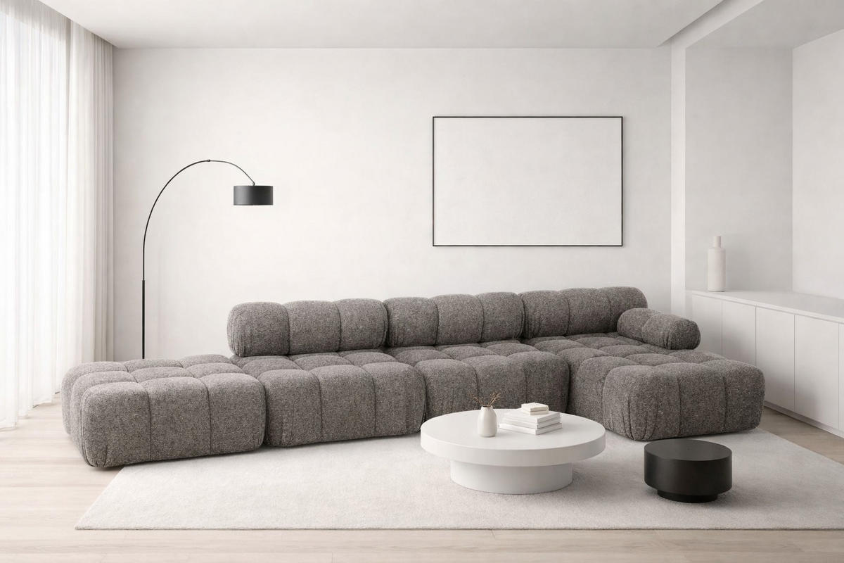 ECKSOFA L-Form XL, Stoff Bouclé Abriamo, Braun, Rechts, Selia L XL - Braun, Holz (380/160cm) - Kaiser Möbel