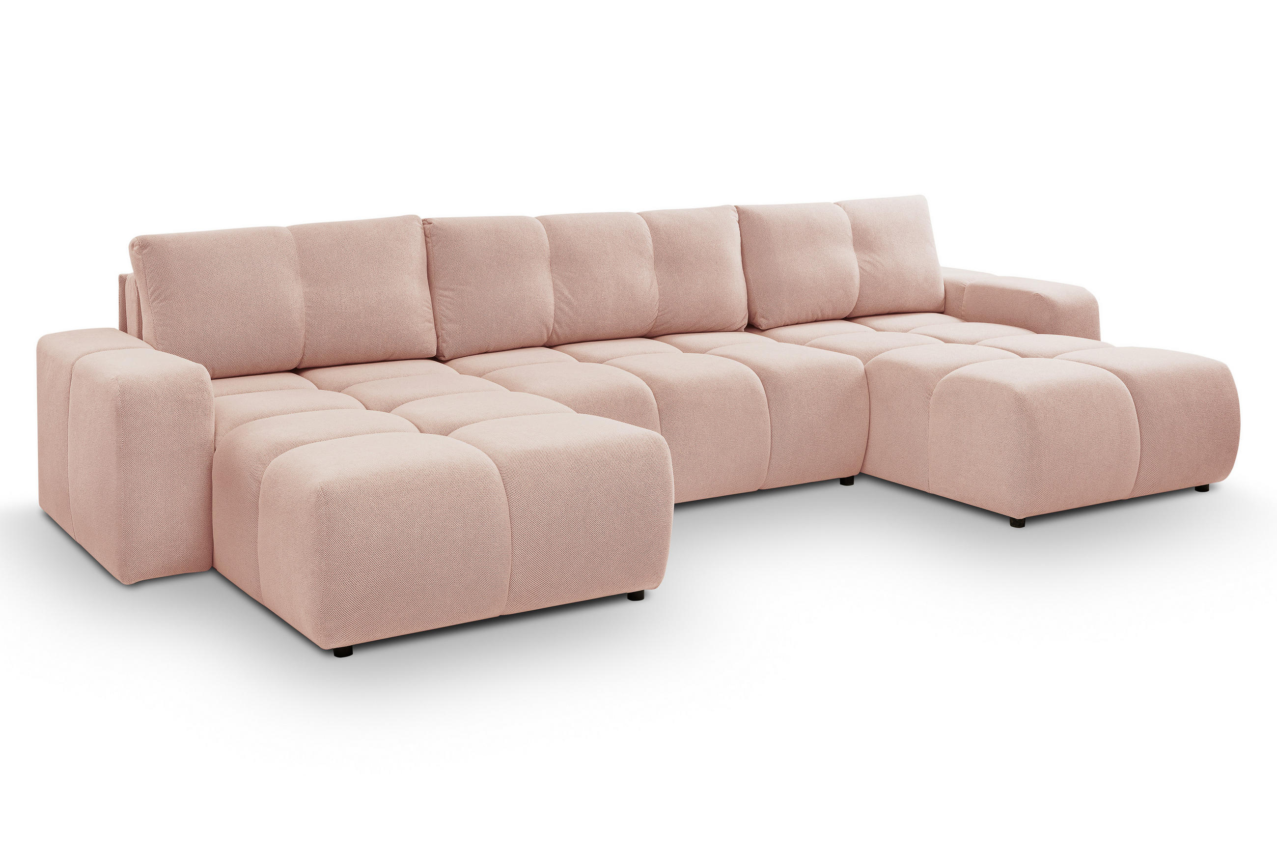 WOHNLANDSCHAFT Hosio Rosa-Creme 359/177/88 cm mit Schlaffunktion - Schwarz/Rosa, Kunststoff/Textil (359/88/177cm) - AX Living