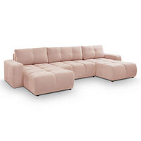 WOHNLANDSCHAFT Hosio Rosa-Creme 359/177/88 cm mit Schlaffunktion - Schwarz/Rosa, Kunststoff/Textil (359/88/177cm) - AX Living