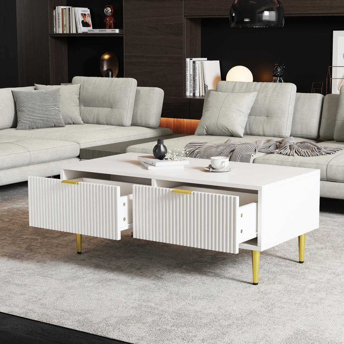COUCHTISCH aus MDF 100x50x40 cm in Weiß mit 2 Schubladen - Weiß, Holzwerkstoff (100/50/40cm) - Modfu
