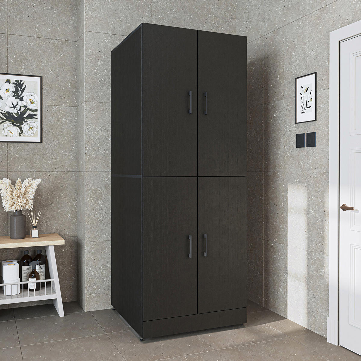 WASCHMASCHINENSCHRANK DORA-II 70cm Breit - Schwarz, Holzwerkstoff (70/186/74cm)