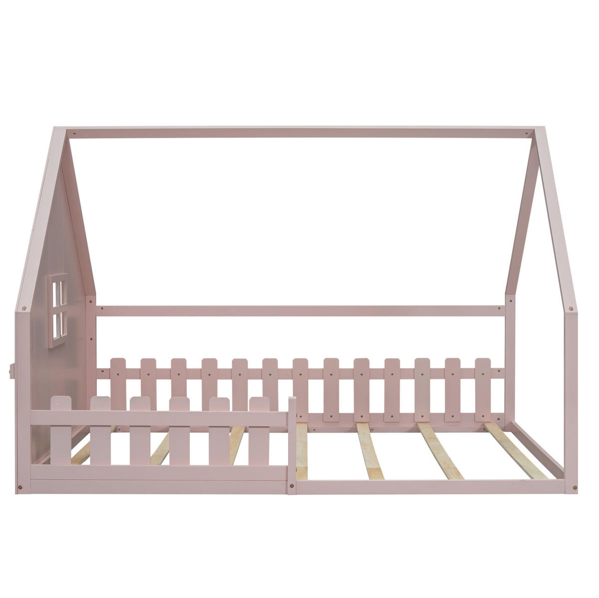 KINDERBETT 140/200 cm im Hausdesign mit Geländer aus Kiefer und MDF, Rosa - Rosa, Holzwerkstoff (140/200cm) - Redom
