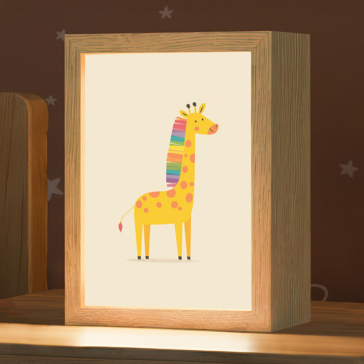 NACHTTISCHLAMPE Giraffe - Regenbogenmähne - Beige 15x20 cm - Beige, Holzwerkstoff (8/15/20cm)
