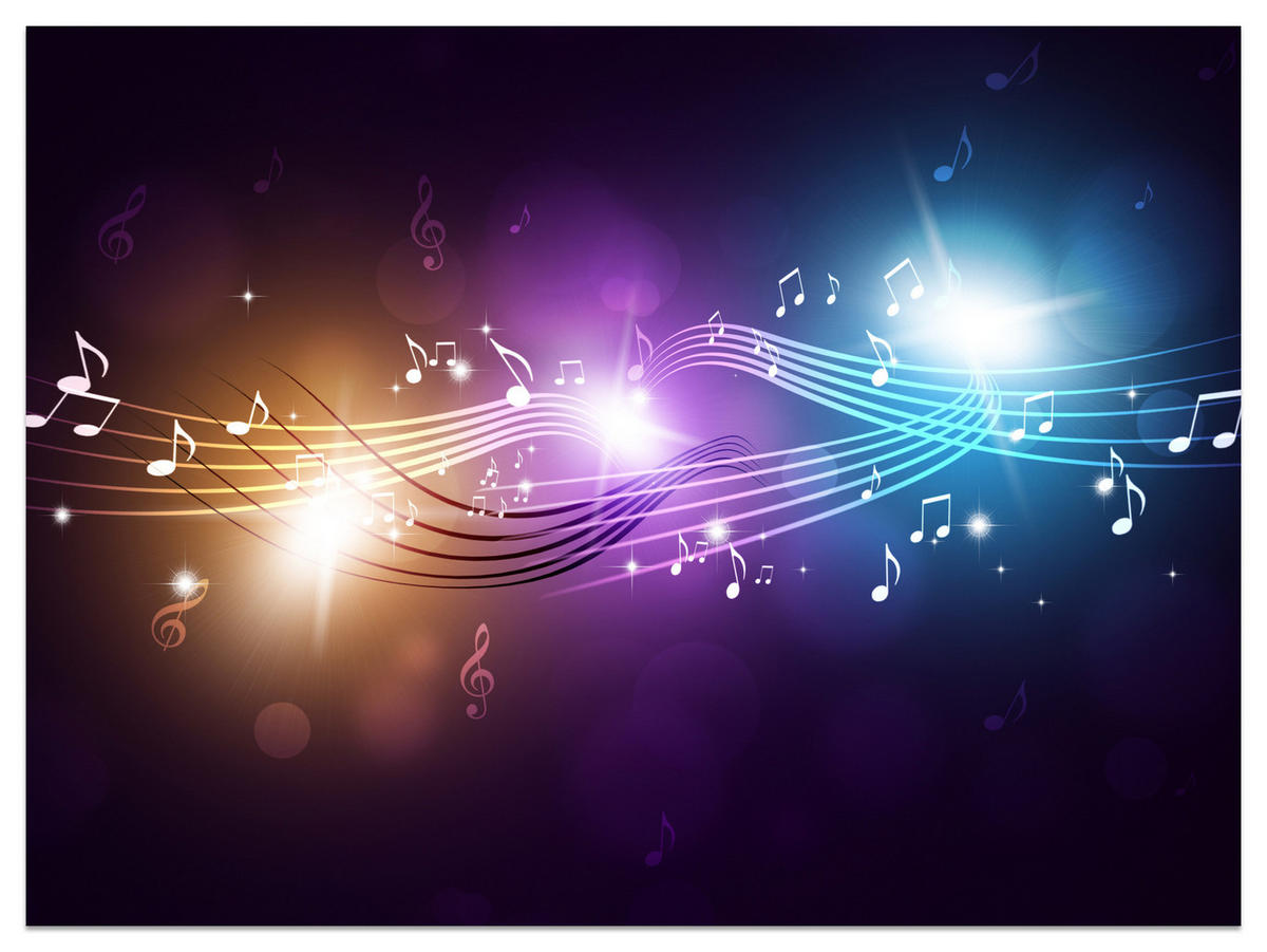 FOTOTAPETE für Jugendzimmer Noten Buntes Hintergrund Musik 500x350 - Blau/Gelb, Papier (500/350cm) - Muralo