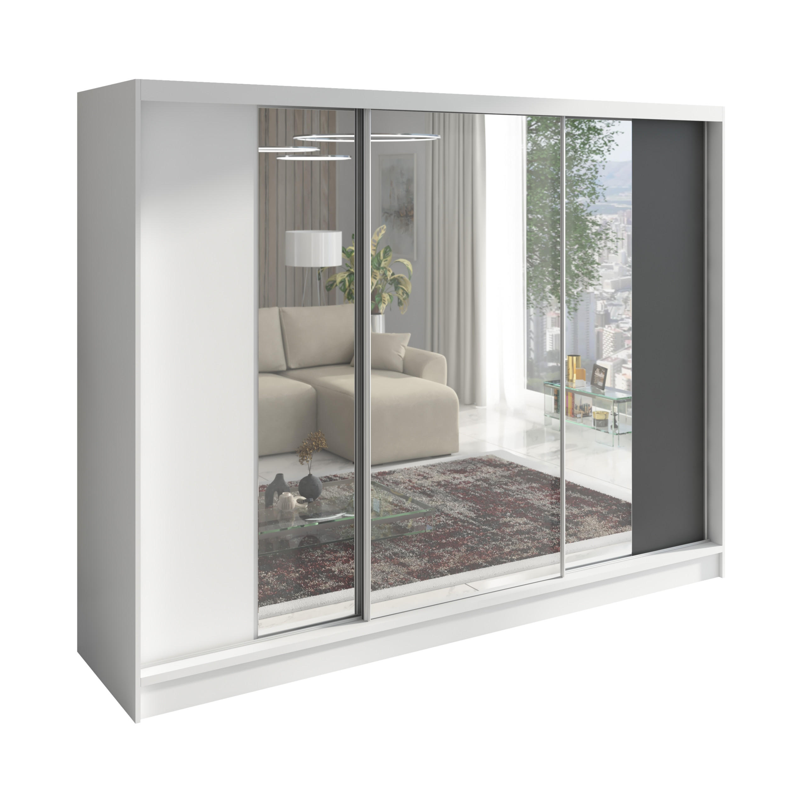A&J MöbelLand Schwebetürenschrank Weiß, Weiß, Graphit 200x215x60 cm