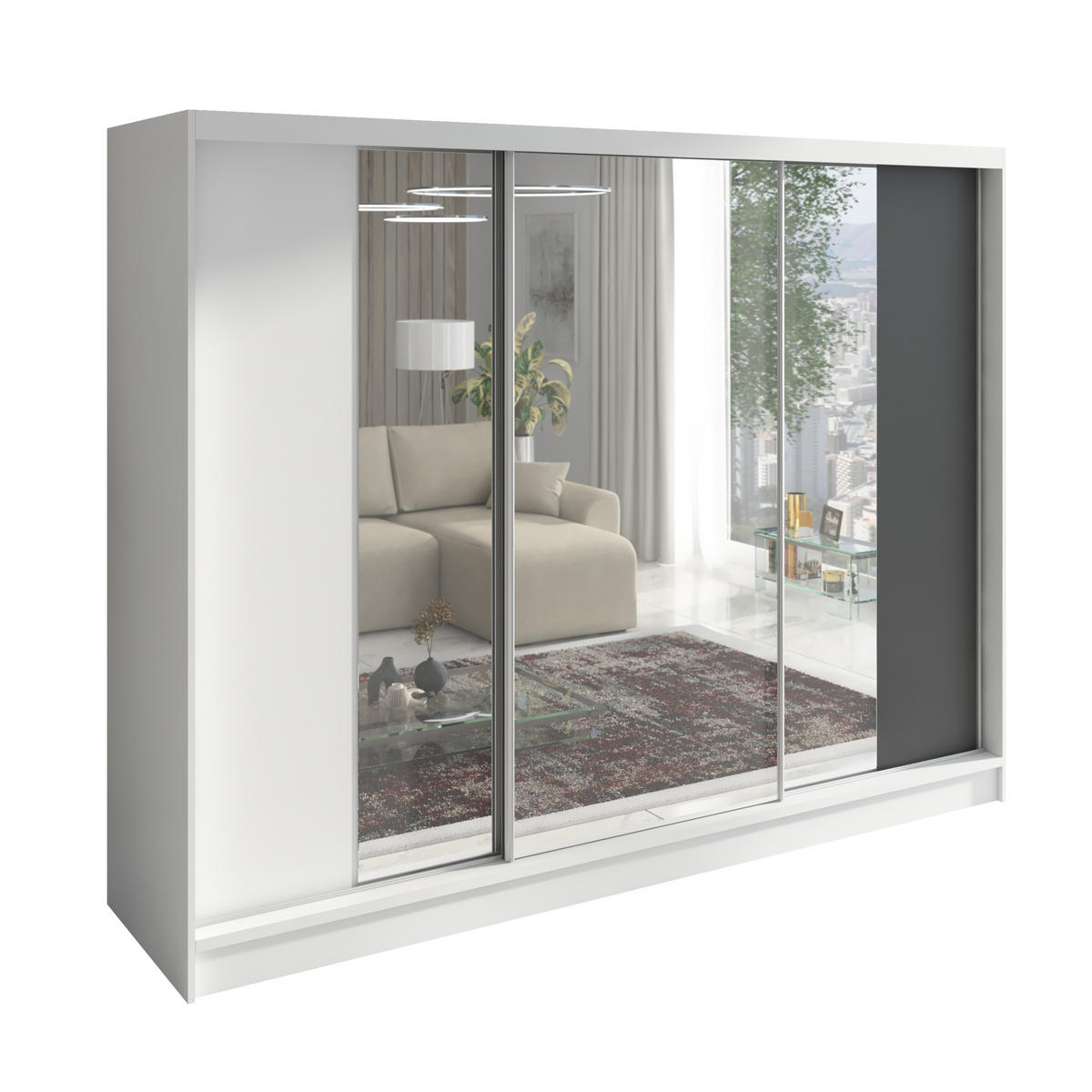 SCHWEBETÜRENSCHRANK 200 CM VIDA Farbe: Weiß, Weiß, Graphit - Graphitfarben/Weiß, Holzwerkstoff (200/215/60cm) - A&J MöbelLand