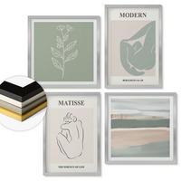 WANDBILDER 4er Set - 50x50 cm & 40x60 cm Silberner Rahmen - Abstrakte Pflanzenformen - Silberfarben, Kunststoff (50/50cm) - ArtPrintCave