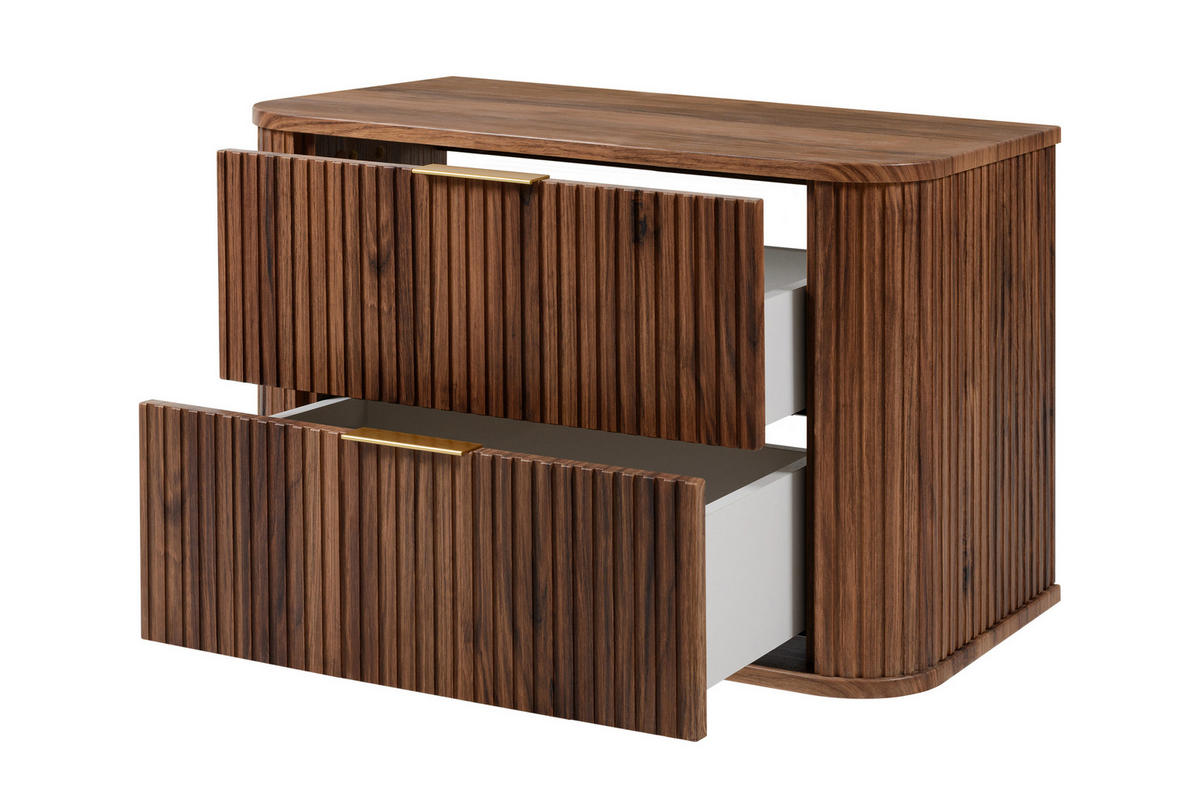 BADEZIMMERSCHRANK, Eiche-Nussbaum, Goldene Griffe, 41,5 x 80 x 51,7 cm - Dunkelbraun/Goldfarben, Holzwerkstoff/Kunststoff (80.4/51.7/41.5cm) - 3XE LIVING