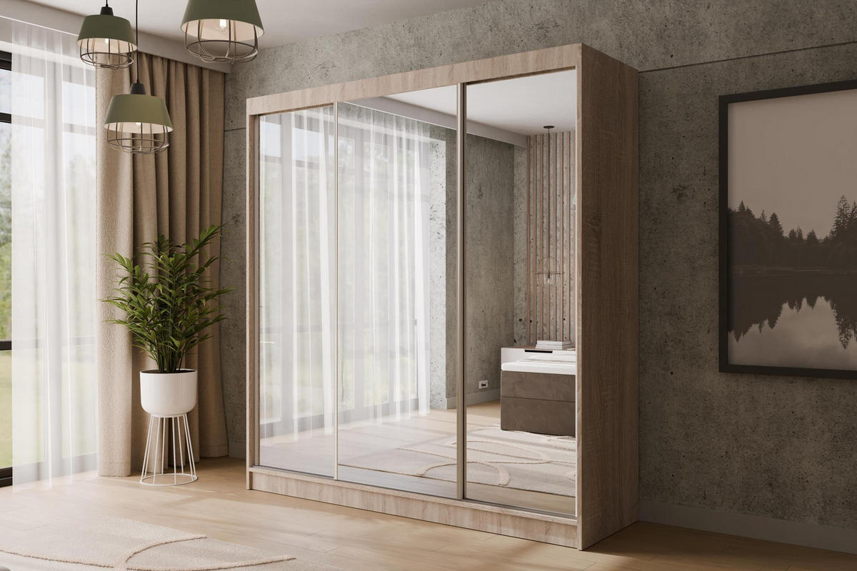 KLEIDERSCHRANK mit Spiegel V2-URBANO 215x200 cm Sonoma - Sonoma Eiche, Holzwerkstoff (200/215/61cm) - ALTDECOR