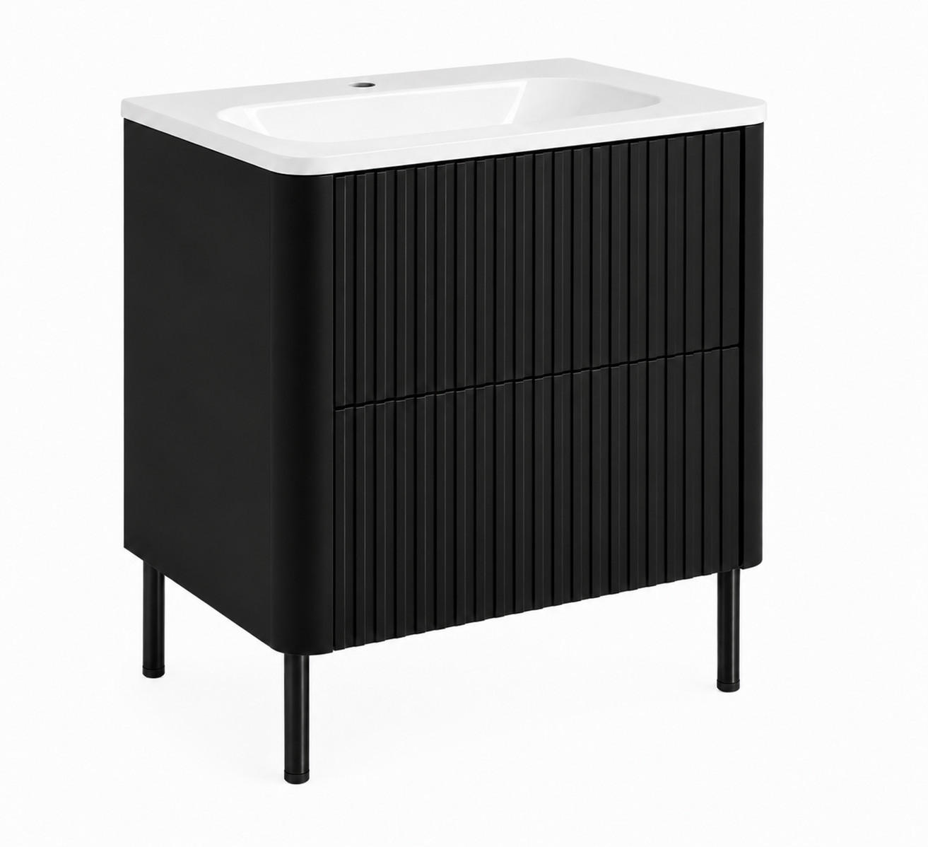 BADEZIMMERSCHRANK: Schwarz, mit Waschbecken, Beine Schwarz, 60,7 x 44,4 x 64,9 cm - Schwarz, Holzwerkstoff (60.3/63.4/43.7cm) - 3XE LIVING