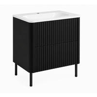 BADEZIMMERSCHRANK: Schwarz, mit Waschbecken, Beine Schwarz, 60,7 x 44,4 x 64,9 cm - Schwarz, Holzwerkstoff (60.3/63.4/43.7cm) - 3XE LIVING
