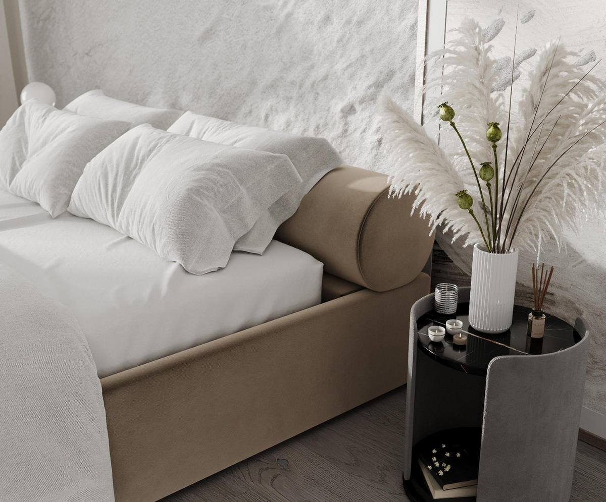 POLSTERBETT Solvo mit Stauraum 140/200 cm Taupe im Paros Stoff - Taupe/Schwarz, Holz/Holzwerkstoff (140/200cm) - AltaBeds