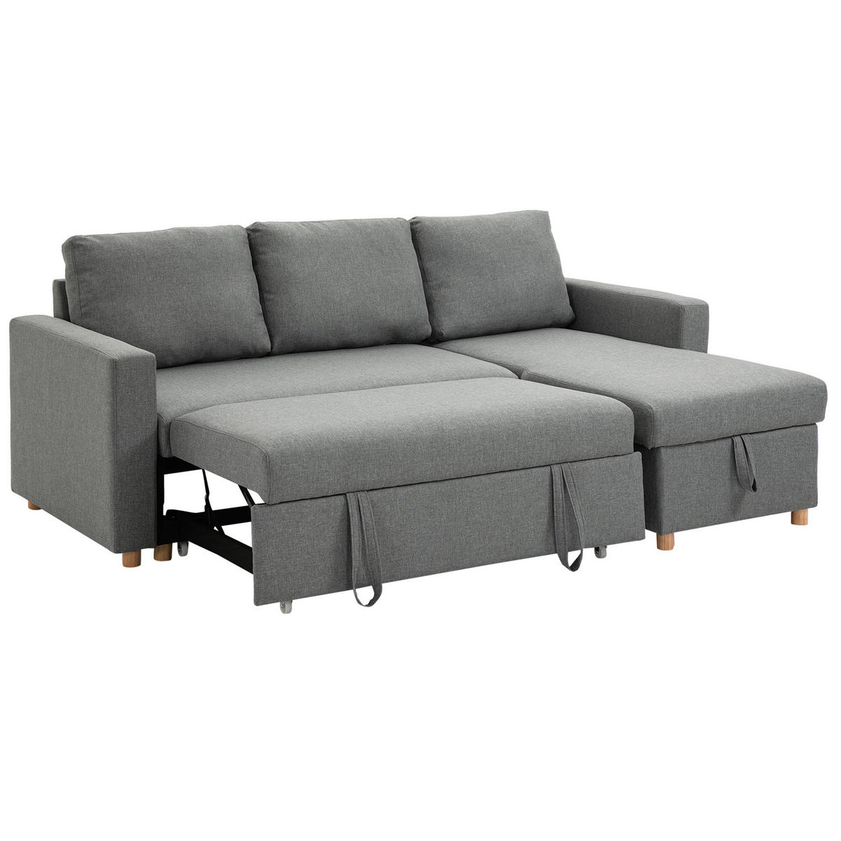 ECKSOFA Grau mit Schlaffunktion und Bettkasten - Grau, Textil (211.5/146cm) - PANGIVO