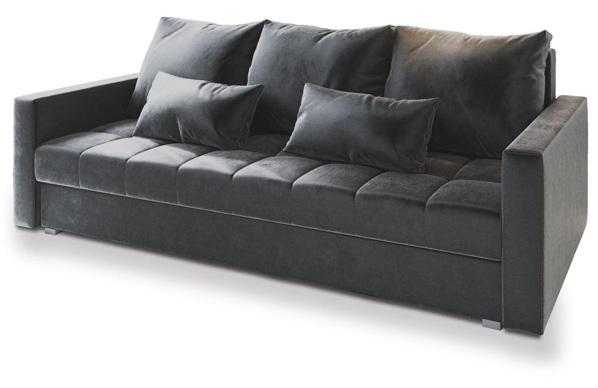 BETTSOFA SIRO Grau Plüsch-Stoff mit Schlaffunktion - Grau, Textil (222/83/86cm) - MASSENO
