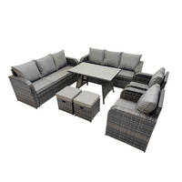 GARTENSET Hohe Rückenlehne Polyrattan 10-Sitzer - Dunkelgrau/Grau, Glas/Kunststoff - Fimous