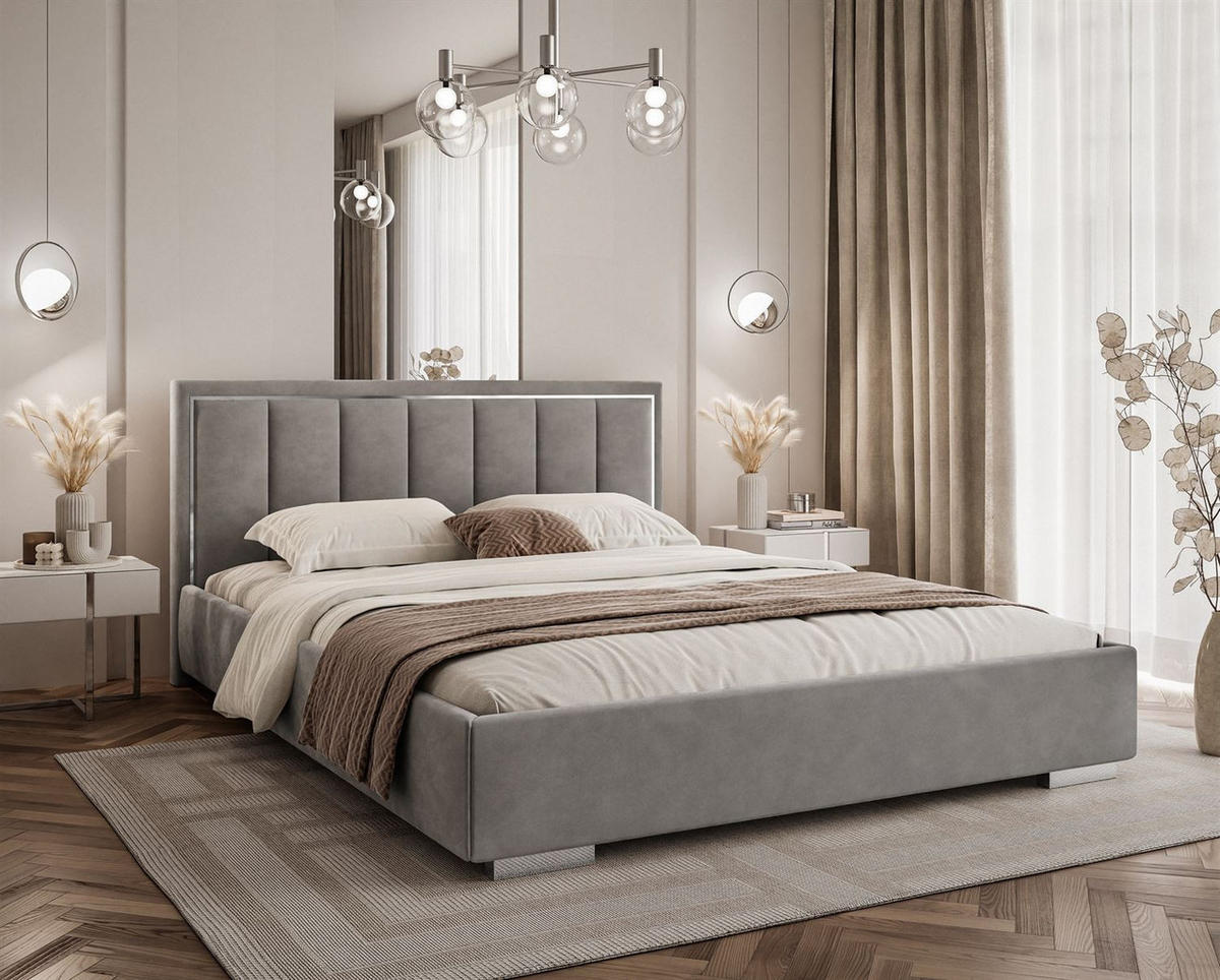 POLSTERBETT AURELIA SILVER mit Stauraum und Metallrahmen 160x200 Jasmine 90 - Dunkelgrau, Textil (160/200cm) - Lookway