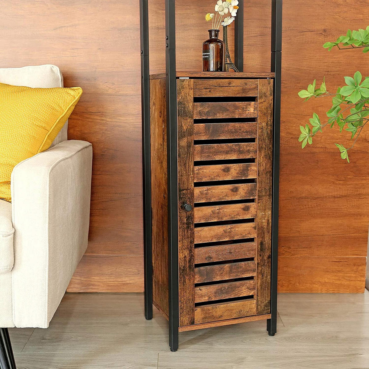 STANDREGAL Holzoptik Metall Dunkelbraun Schwarz 167x37x30 cm - Dunkelbraun/Schwarz, Holzwerkstoff/Metall (30/167/37cm) - Begryf