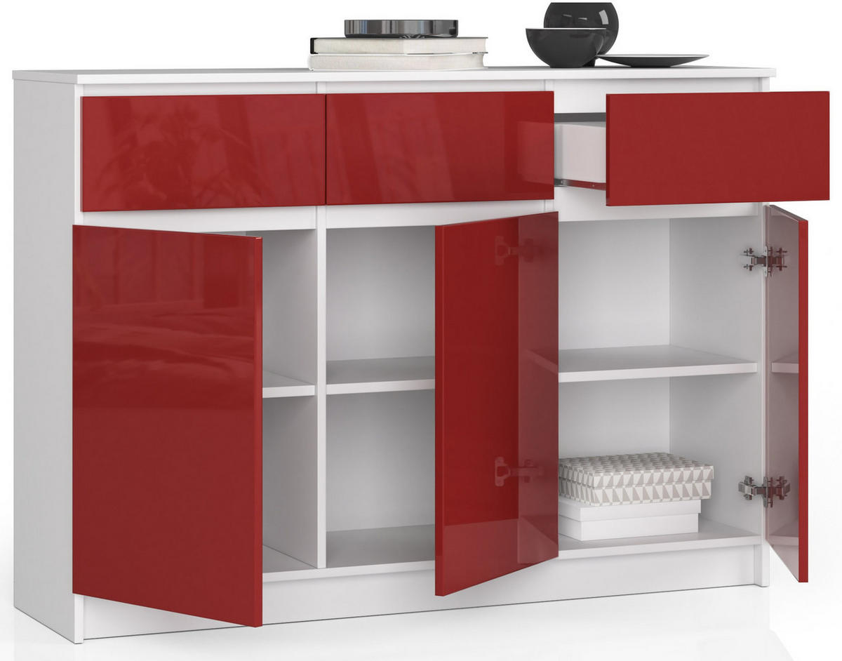 KOMMODE Weiß, Rot Glanz 99/138/40 - Weiß, Holzwerkstoff (138/99/40cm) - RAUMHIRSCH FURNITURE