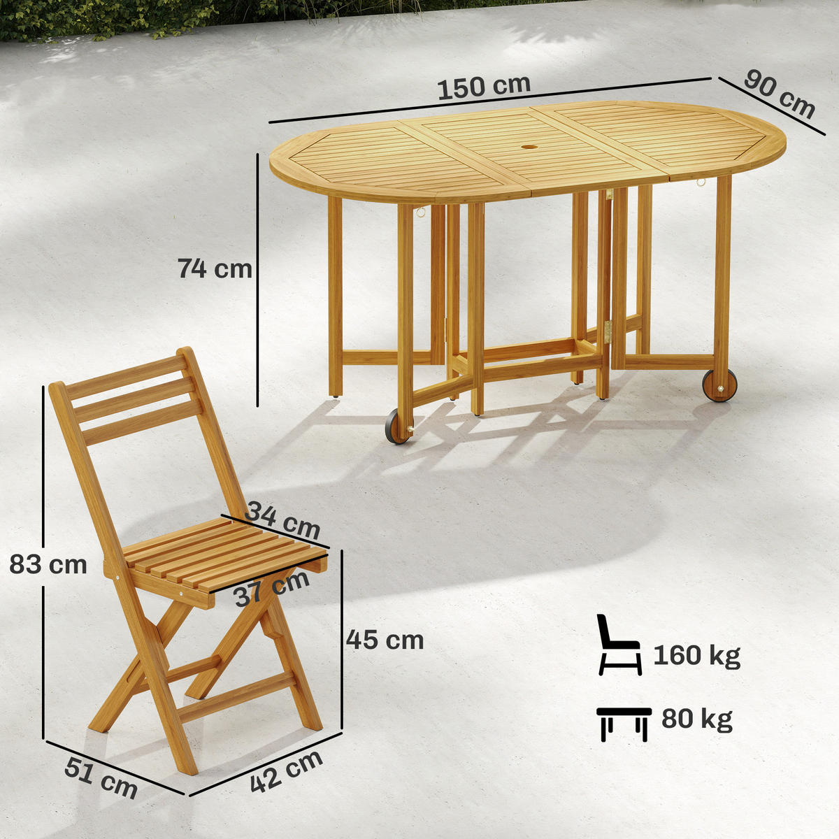 ESSGRUPPEN-SET 7-teilig,ausziehbares Holzset+6 Klappstühle - Beige, Holz - Vallsero