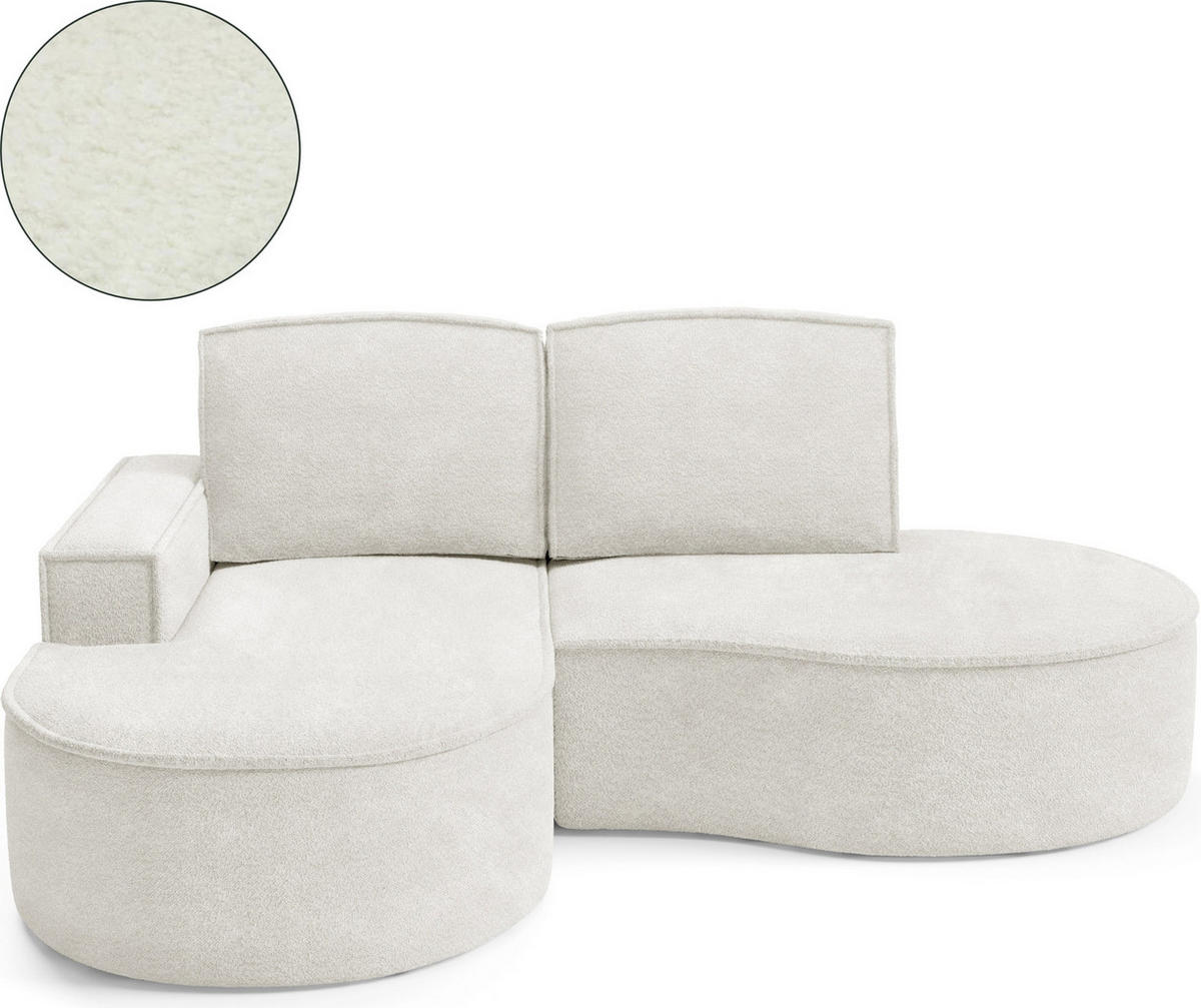 ECKSOFA Flow Weiß, mit Kissen in Abriamo Stoff, linke seite - Weiß, Holzwerkstoff/Textil (210/157cm) - Bettso