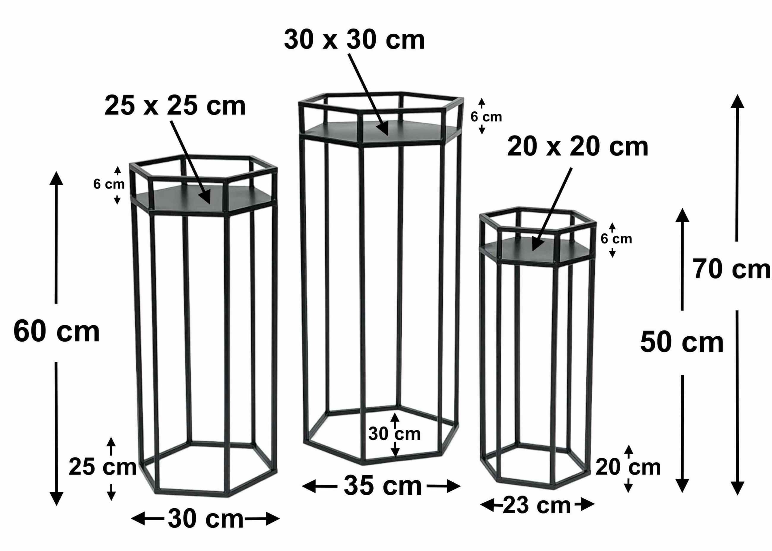 BLUMENHOCKER Metall Schwarz 6eck 3er Set - Schwarz, Metall (23/50/20cm) - DanDiBo